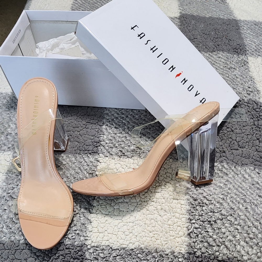 Fashion Nova Transparent and Beige Heels